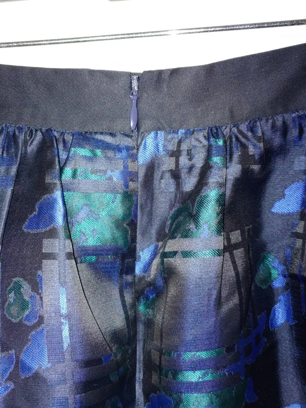 J.Crew Jacquard Gathered A-Line Full Skirt Midi Size 6 Black Blue Green
